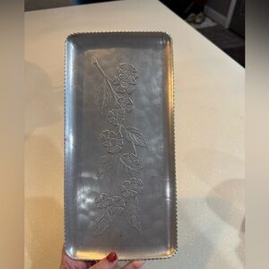 Vintage Hammered Aluminum Floral Tray 1940s